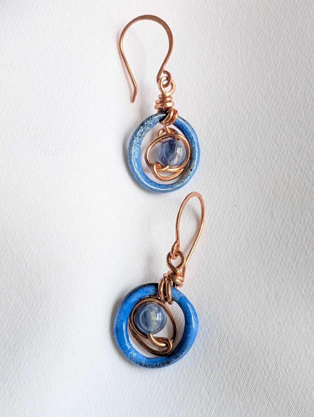 Blue Dream Earrings - Artisan Crafted Copper Wire Wrapped Kyanite Gemstones - Picture 10 of 16